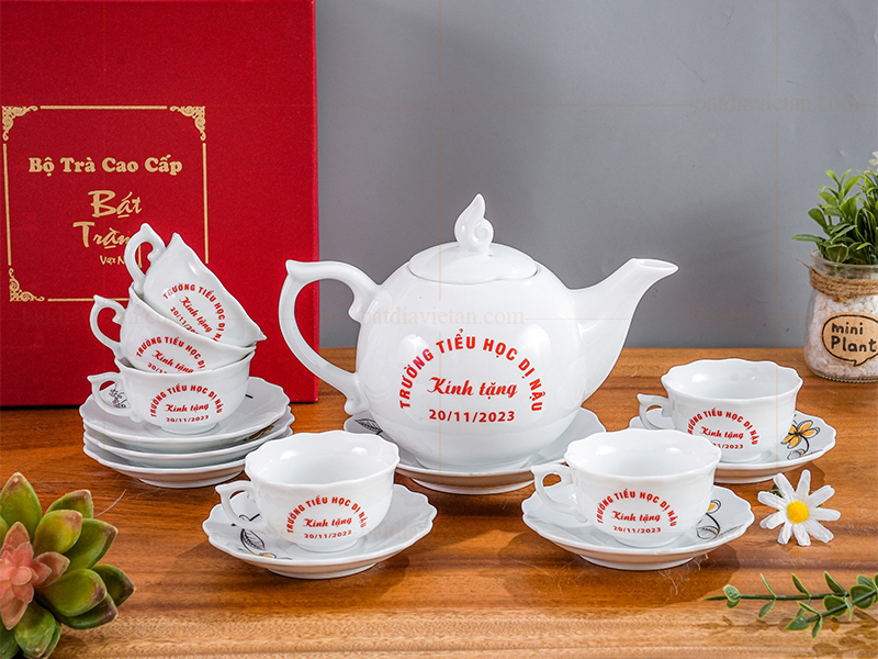 Bộ ấm chén in logo dáng bưởi chóp lửa